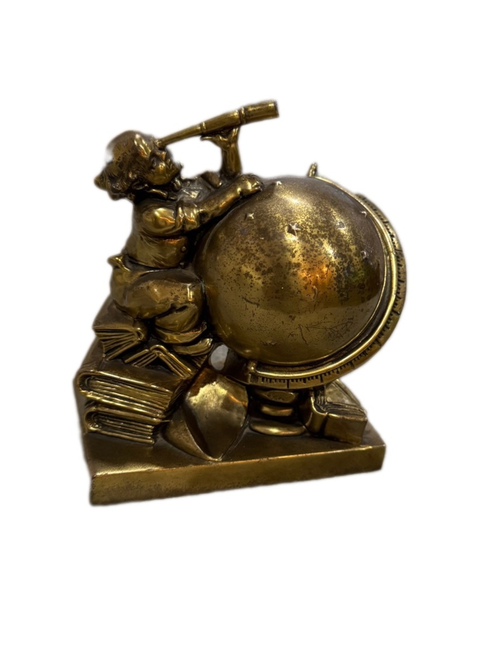Antique 1920s Jennings Brothers Cast Bronzed Metal Astronomer Bookends